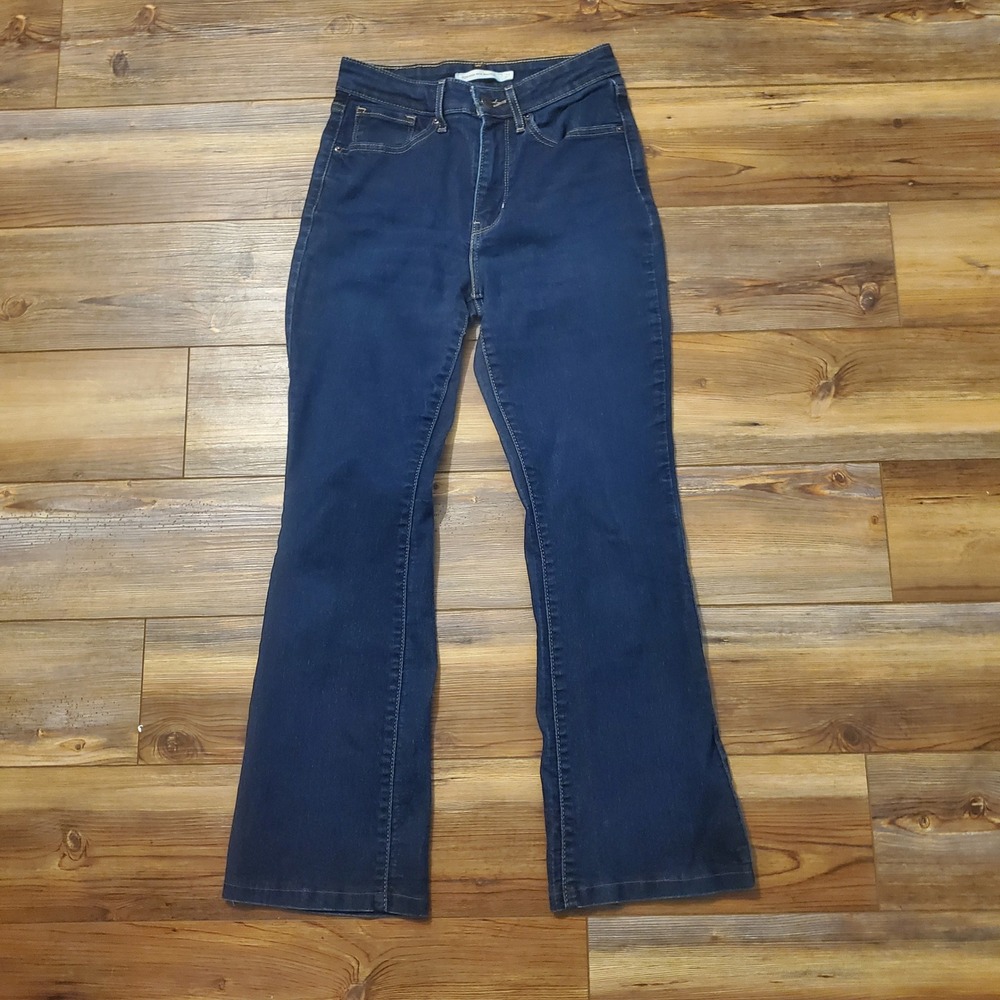 Levis 725 High Rise Bootcut Jeans Dark Wash Denim W27 L27.5‎ Womens Indigo Crop